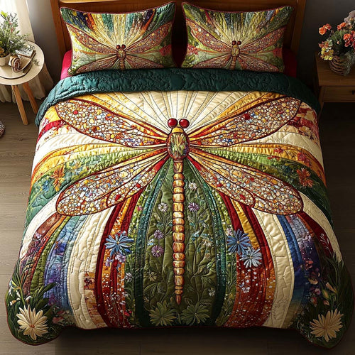 Golden Dragonfly 3-Piece Quilted Bedding Set NCU0DV2824