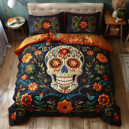 Golden Fiesta Skull 3-Piece Quilted Bedding Set NCU0QQ028