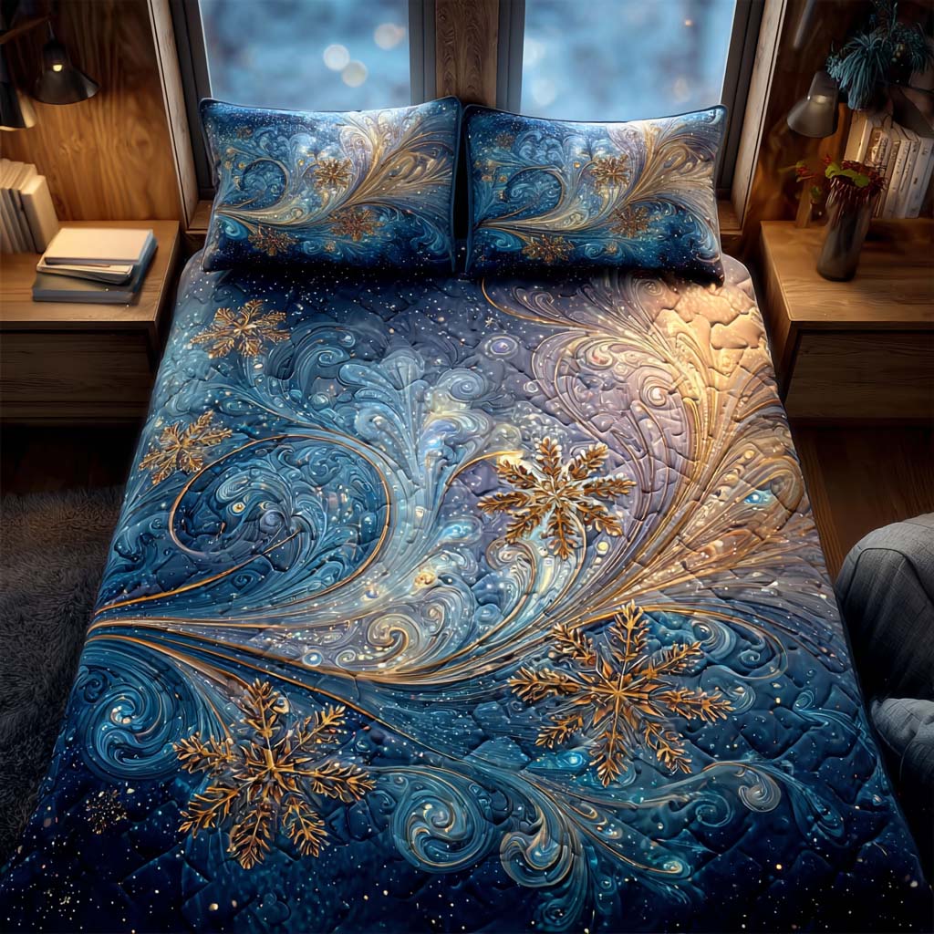 Golden Frost Swirl 3-Piece Quilted Bedding Set NCU0QQ130