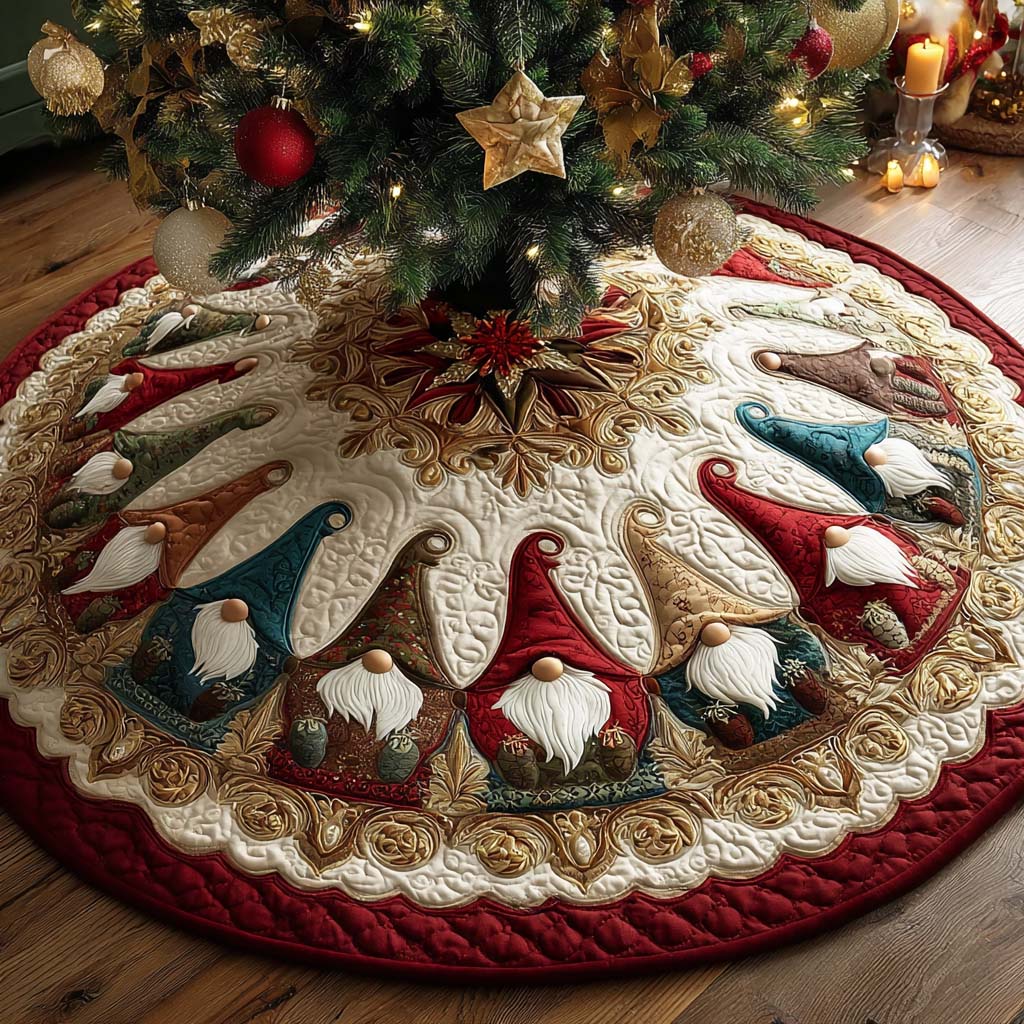 Golden Gnome Christmas Quilted Tree Skirt NCU0QQ153