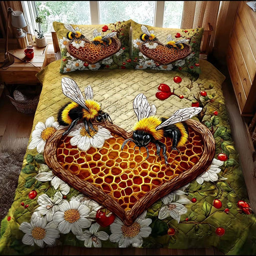 Golden Hive Love 3-Piece Quilted Bedding Set NCU0QQ062