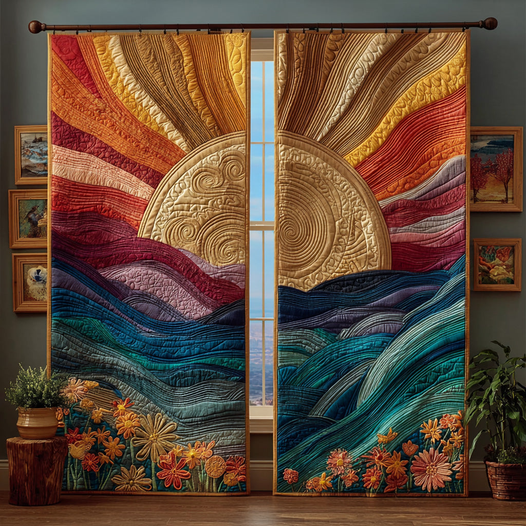 Golden Horizon Bloom Quilted Curtains NCU0DH645