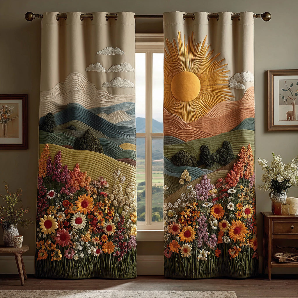 Golden Meadow Sunrise Quilted Curtains NCU0DH651
