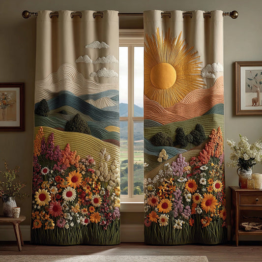 Golden Meadow Sunrise Quilted Curtains NCU0DH651