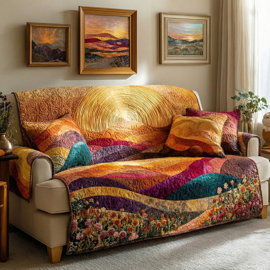 Golden Patchwork Quilted Sofa Cover NCU0DH673