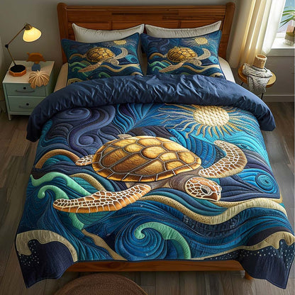 Golden Sea Turtle 3-Piece Quilted Bedding Set NCU0QQ003
