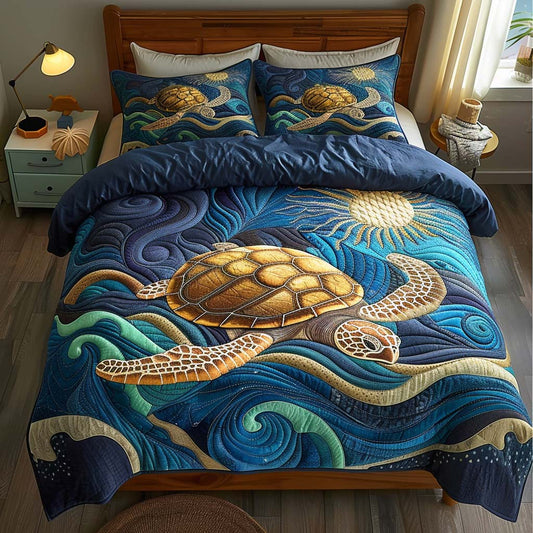 Golden Sea Turtle 3-Piece Quilted Bedding Set NCU0QQ003