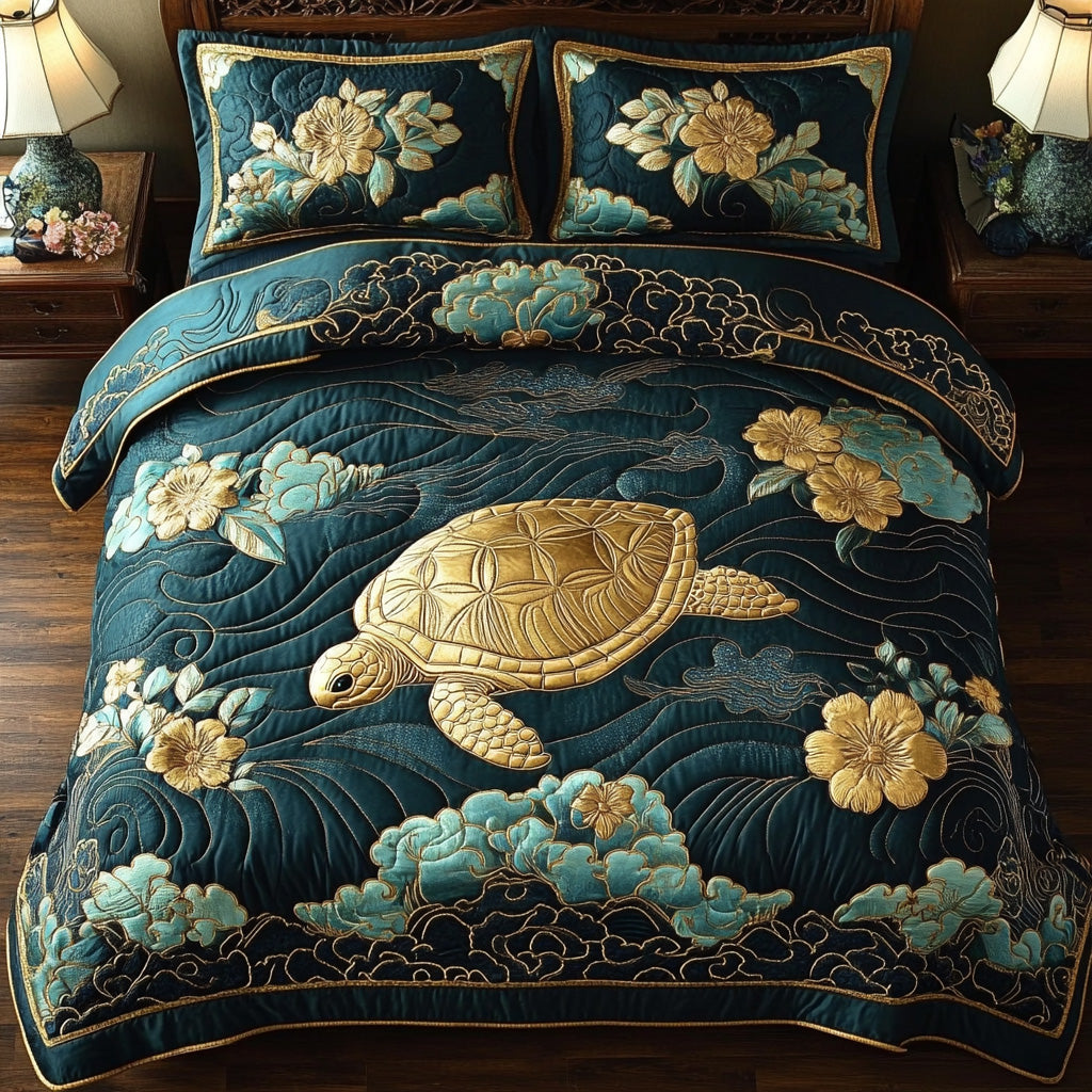 Golden Serenity 3-Piece Quilted Bedding Set NCU0DH344