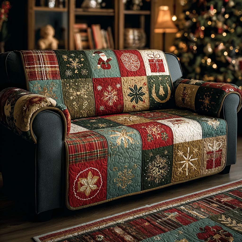 Golden Snowflake Patchwork Quilted Sofa Cover NCU0QQ120