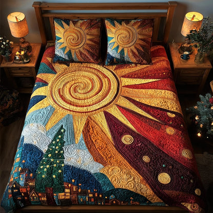 Golden Spiral Sunrise 3-Piece Quilted Bedding Set NCU0NL002