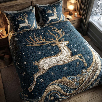 Golden Starlight Deer 3-Piece Quilted Bedding Set NCU0QQ133