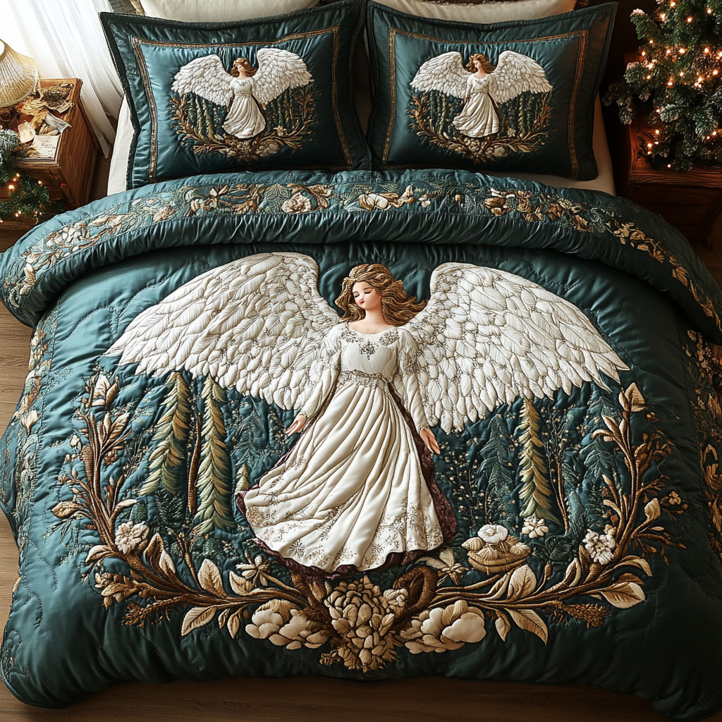 Golden Tidings 3-Piece Quilted Bedding Set NCU0DV2295