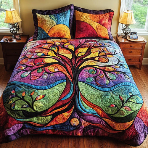 Golden Tree of Life 3-Piece Quilted Bedding Set NCU0TL1995