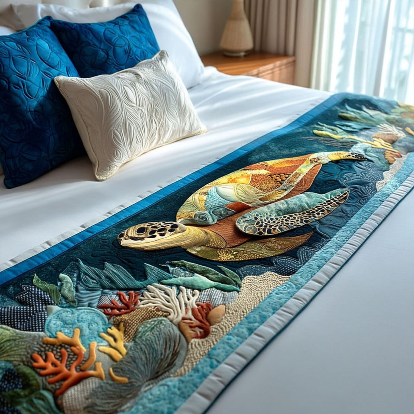 Green Sea Traveler Quilted Bed Runner NCU0PT8092