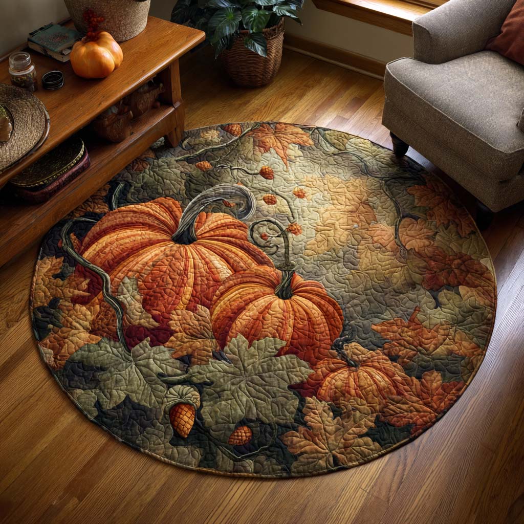 Harvest Pumpkin Quilted Round Mat NCU0TD061