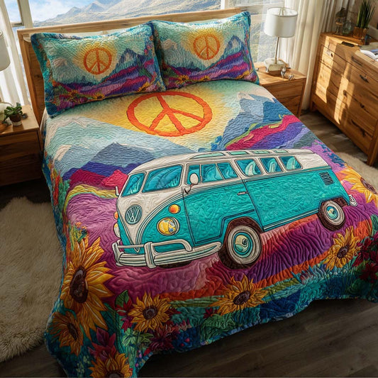 Hippie Van Quilt 3-Piece Quilted Bedding Set NCU0QQ039