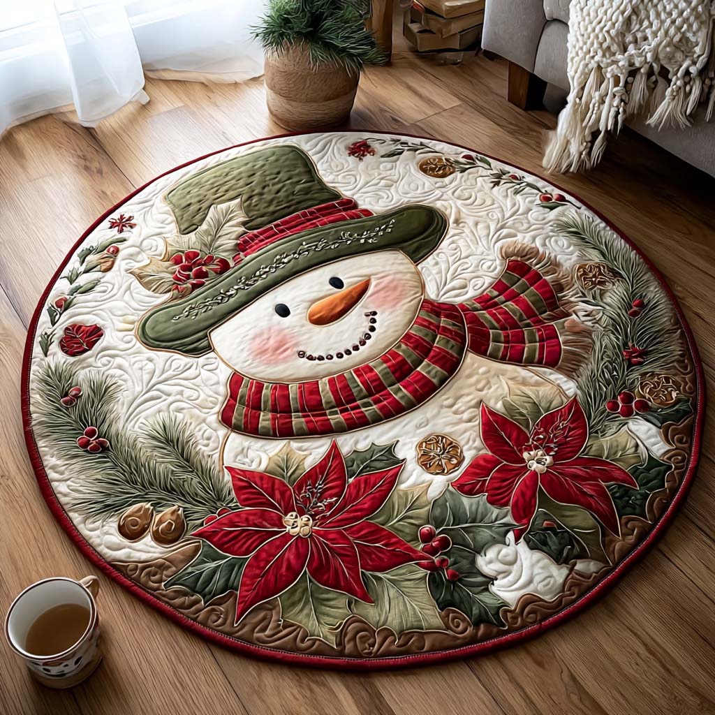Holiday Cheer Snowman Quilted Round Mat NCU0HT032
