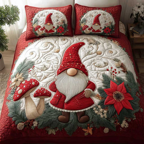 Holiday Gnome Warmth 3-Piece Quilted Bedding Set NCU0HT199