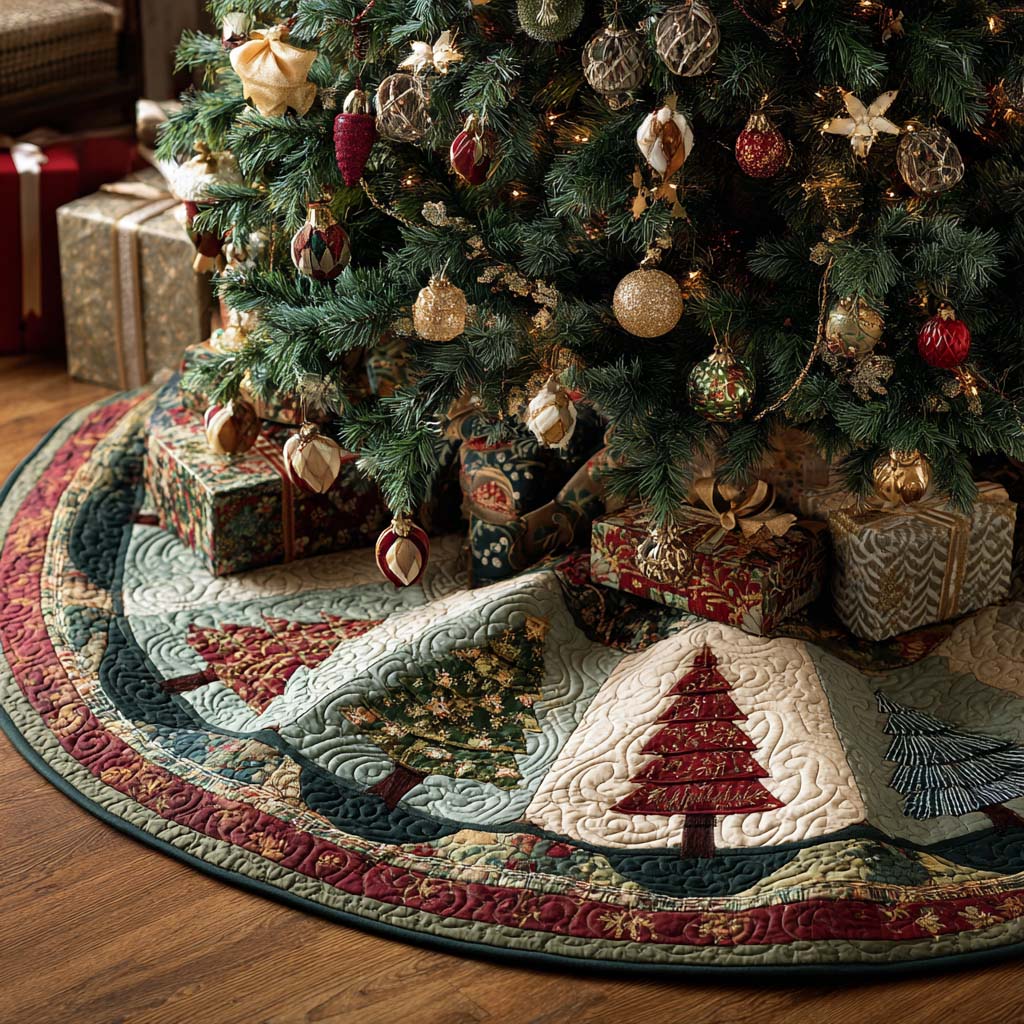 Holiday Haven Christmas Quilted Tree Skirt NCU0TN88