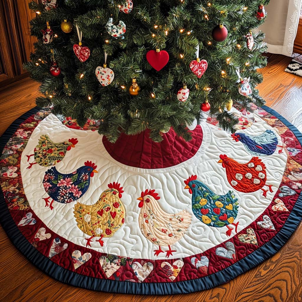 Holiday Hens Christmas Quilted Tree Skirt NCU0NT2087