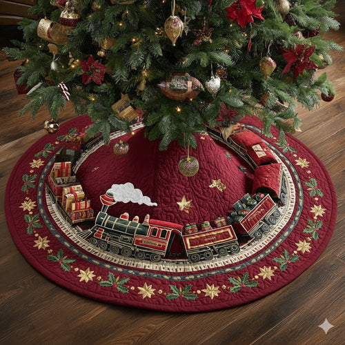 Holiday Train Ride Christmas Quilted Tree Skirt NCU0DH396