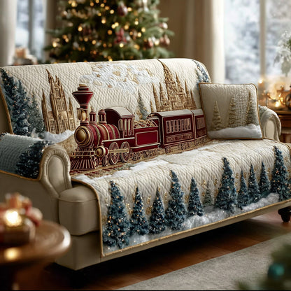 Holiday Train Wonderland Quilted Sofa Cover NCU0DH498