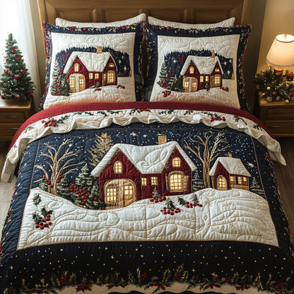 Holly Berry Haven 3-Piece Quilted Bedding Set NCU0DH338