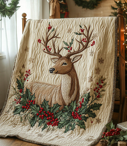 Holly Crowned Reindeer Quilted Blanket NCU0DH360
