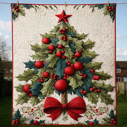 Holly Joy Christmas Tree Quilted Blanket NCU0HT013