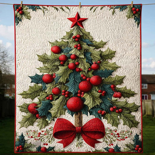 Holly Joy Christmas Tree Quilted Blanket NCU0HT013