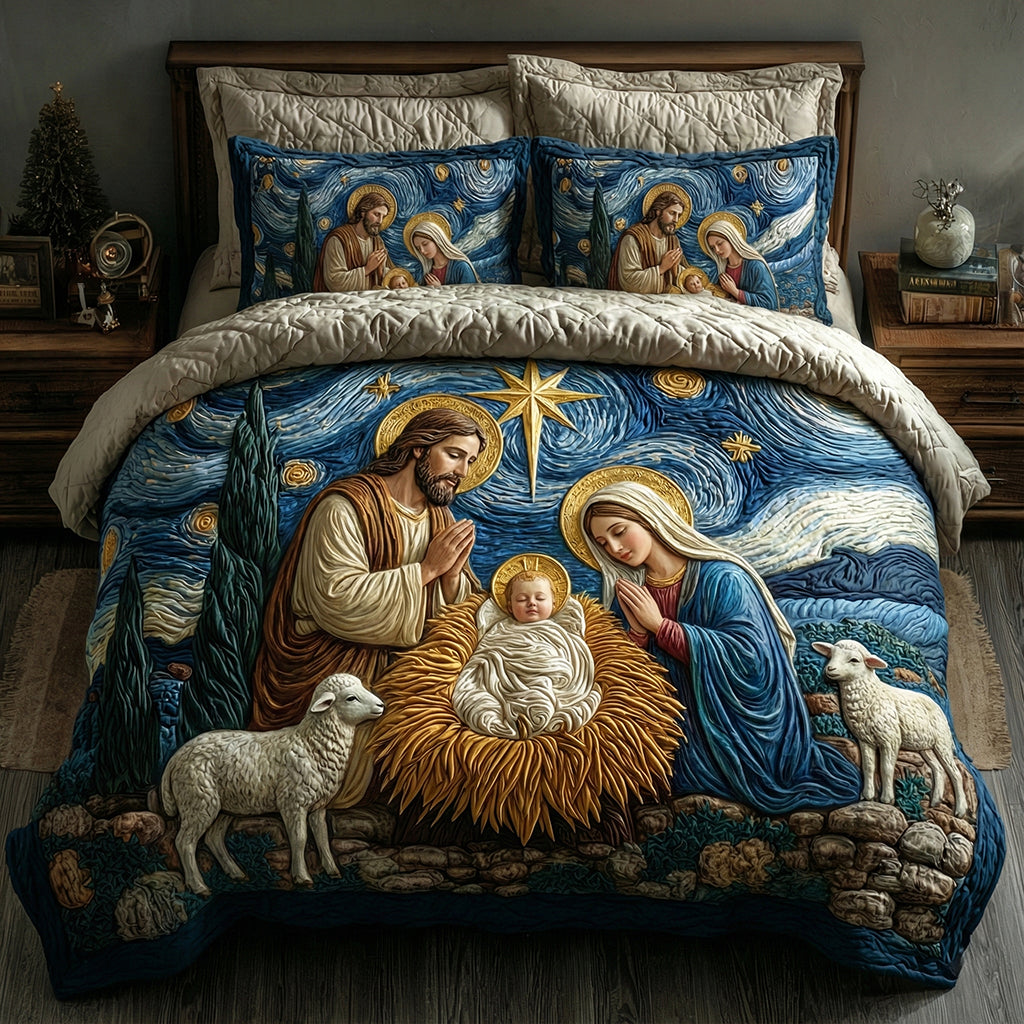 Holy Family Night 3-Piece Quilted Bedding Set NCU0DH618