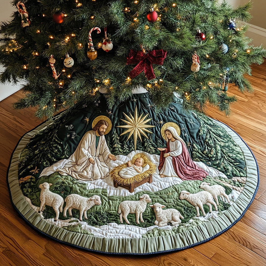 Holy Night Forest Nativity Christmas Quilted Tree Skirt NCU0DH605
