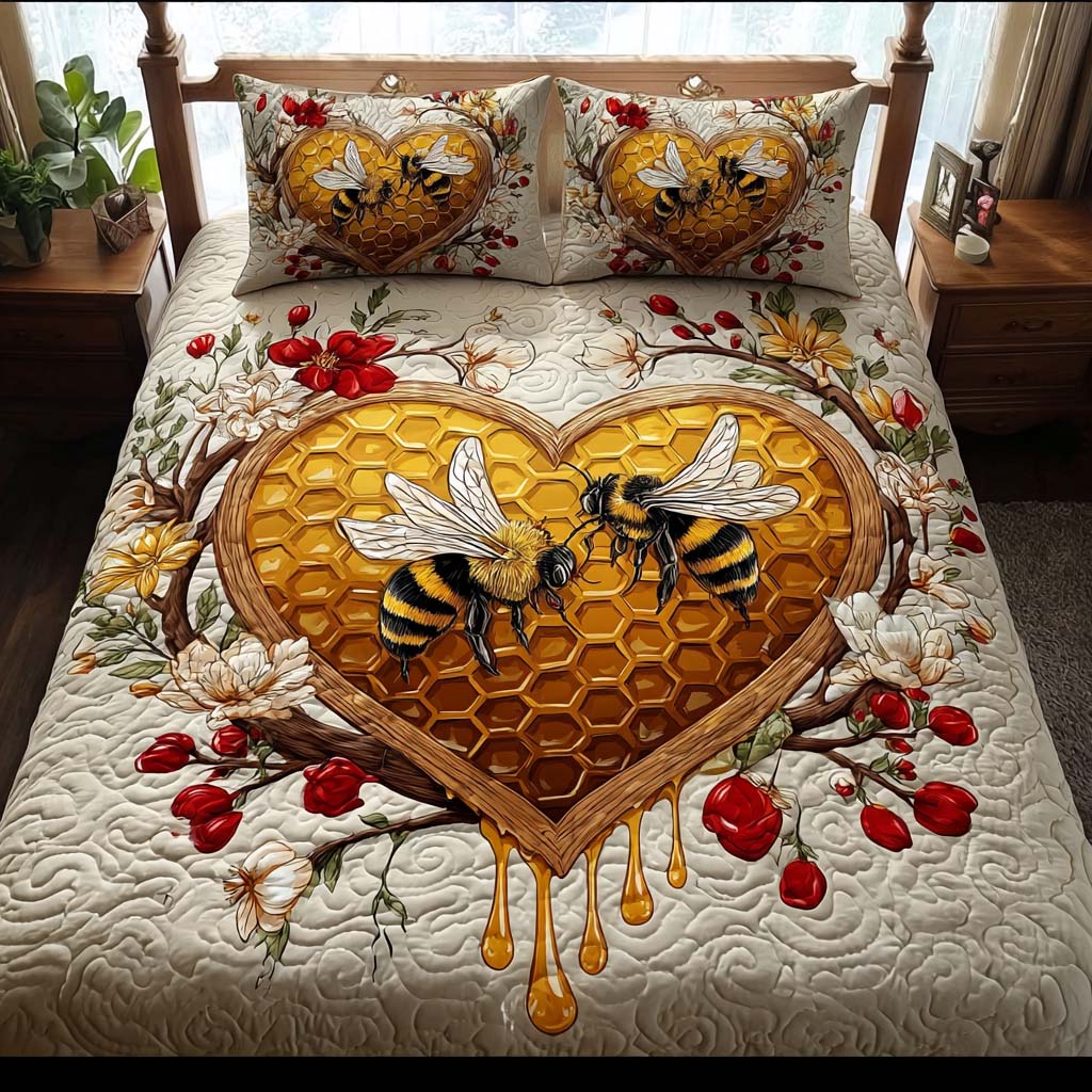 Honey Heart Harmony 3-Piece Quilted Bedding Set NCU0QQ061