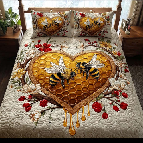 Honey Heart Harmony 3-Piece Quilted Bedding Set NCU0QQ061