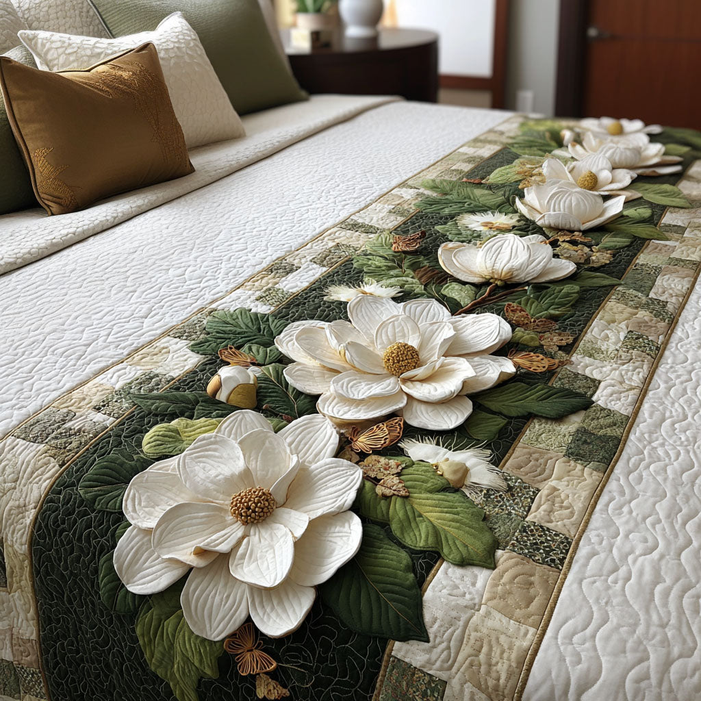 Ivory Magnolia Quilted Bed Runner NCU0TN175