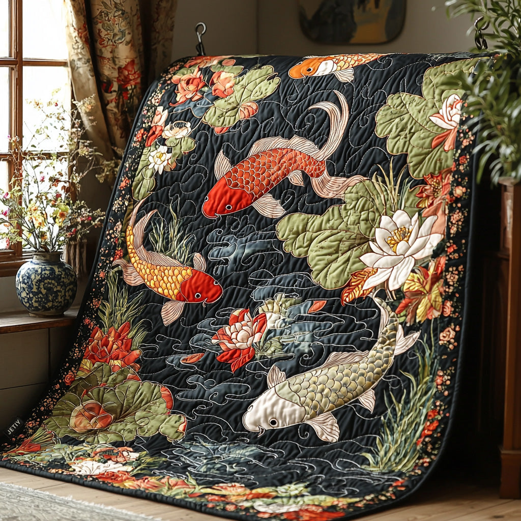 Japanese Koi Elegance Quilted Blanket NCU0DV6424