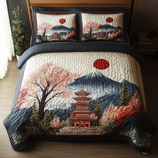 Japanese Pagoda Delight 3-Piece Quilted Bedding Set NCU0DV5451