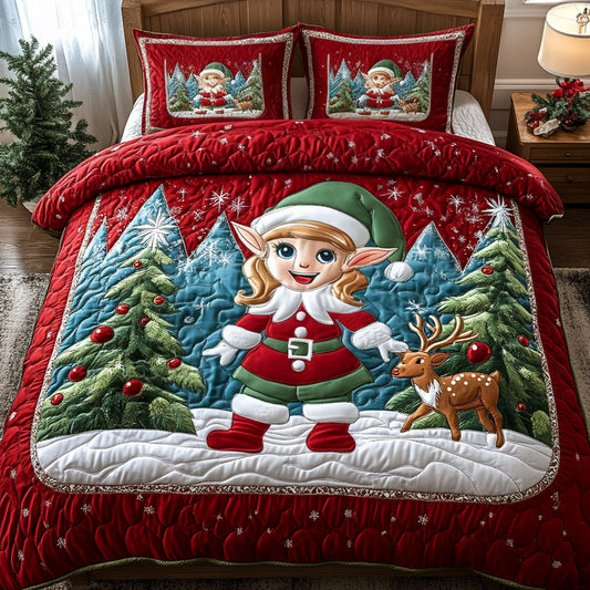 Jingle Bell Elf 3-Piece Quilted Bedding Set NCU0DV1774