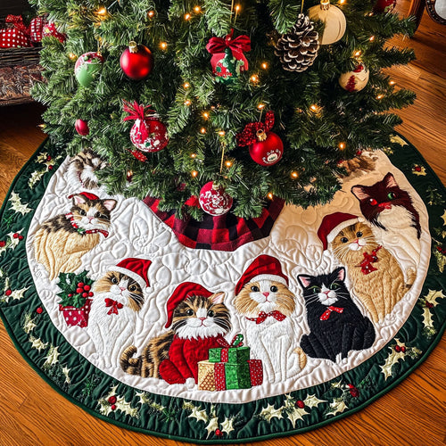 Kitty Claus Celebration Christmas Quilted Tree Skirt NCU0DK2094