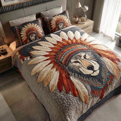 Lone Wolf Spirit 3-Piece Quilted Bedding Set NCU0TD1027