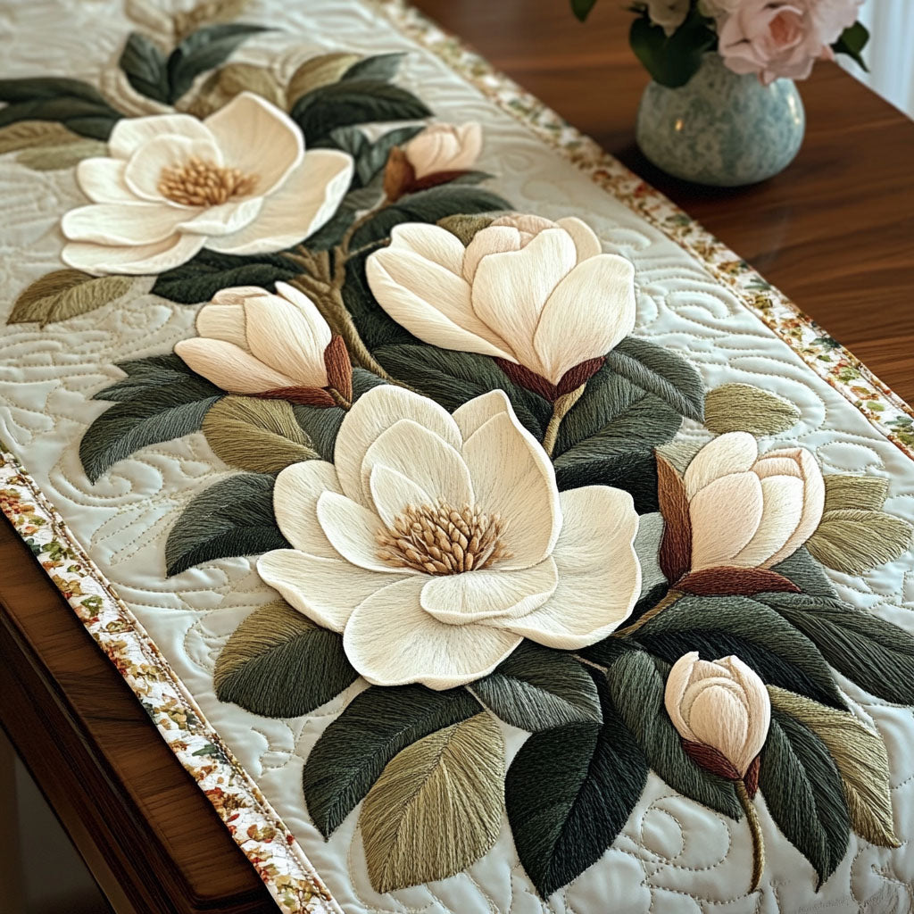 Magnolia Graceful Bloom Quilted Table Runner NCU0NT3698