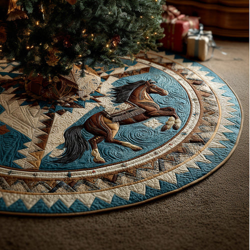 Majestic Rearing Horse Christmas Quilted Tree Skirt NCU0DH564