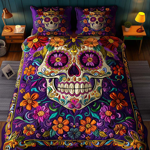 Midnight Celebration Skull 3-Piece Quilted Bedding Set NCU0QQ029