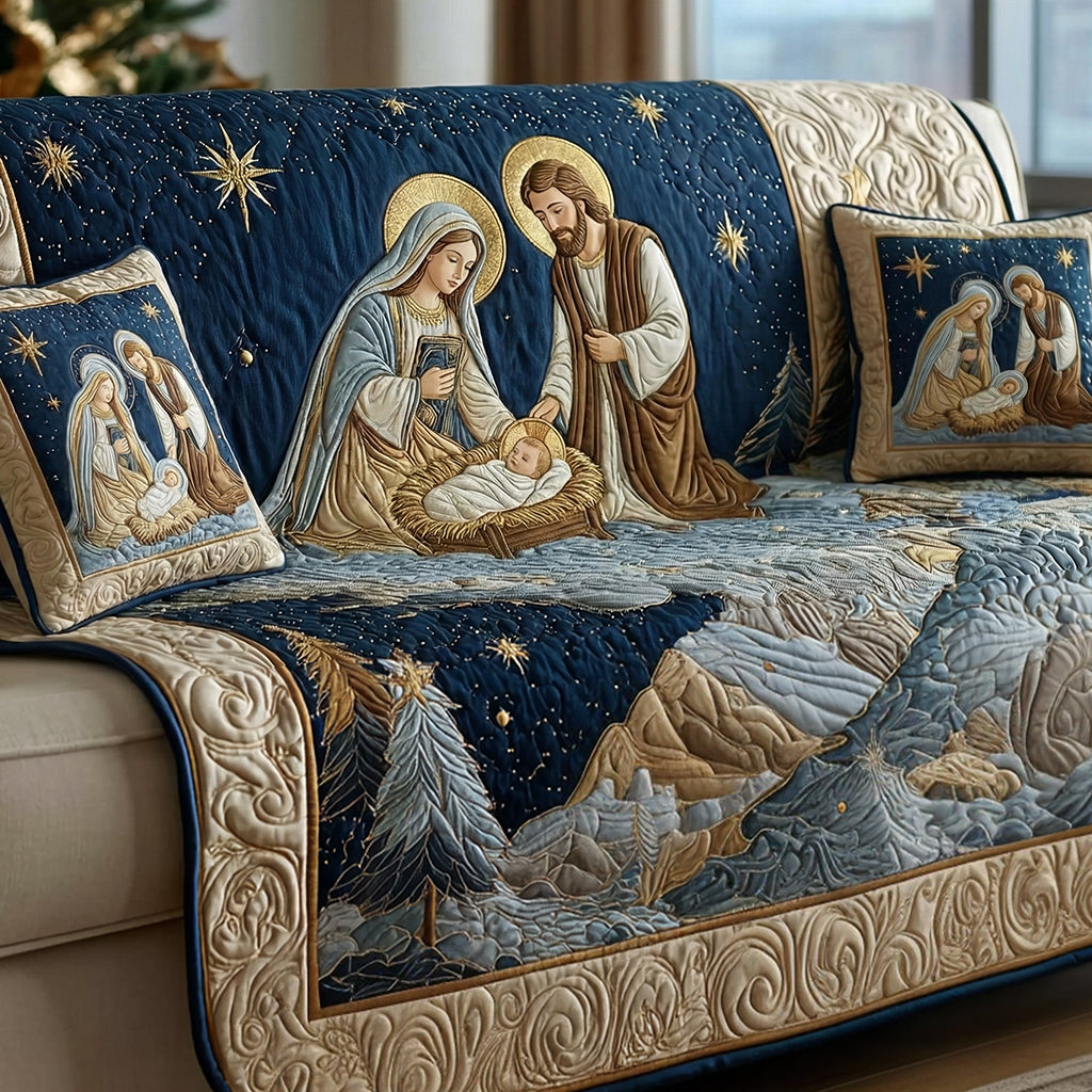 Midnight Glory Nativity Quilted Sofa Cover NCU0DH631