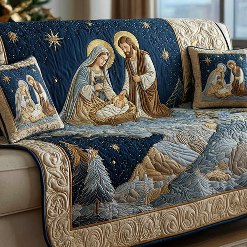 Midnight Glory Nativity Quilted Sofa Cover NCU0DH631