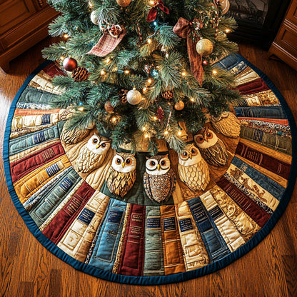 Midnight Reading Owl Christmas Quilted Tree Skirt NCU0ND001