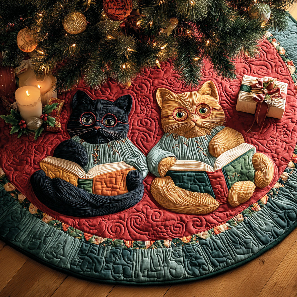 Midnight Study Cat Christmas Quilted Tree Skirt NCU0ND009