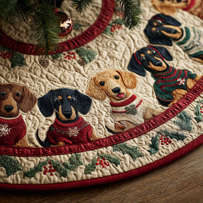 Mistletoe Merry Dachshunds Christmas Quilted Tree Skirt NCU0DH603