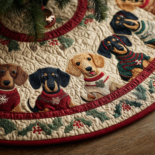 Mistletoe Merry Dachshunds Christmas Quilted Tree Skirt NCU0DH603