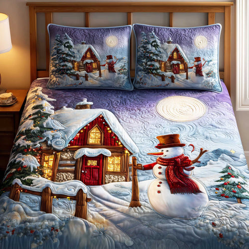 Moonlit Cabin Snowman 3-Piece Quilted Bedding Set NCU0HT222